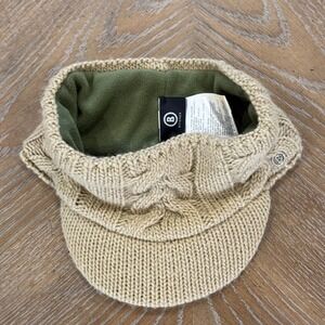 Bogner Cable Knit Wool Alpaca Visor Hat Fleece Lined Beige Ski Cap Medium
